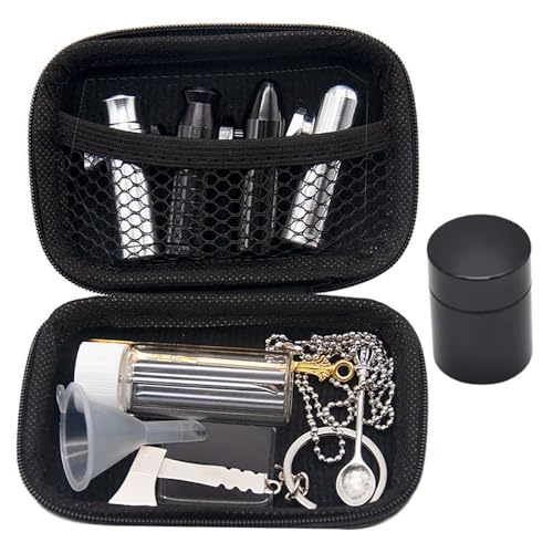 HEARSO Schnupf Set,Raucherzubehör Aufbewahrungsbox Metallbehälter Pfeife Leder Etui Gewürzmühle Sniffer Schnupftabak Tool Zum Rauchen Komplettes Praktisches Set Für Schnüffler von HEARSO