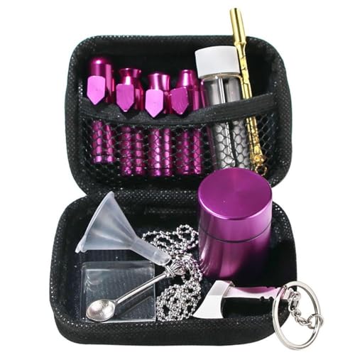 HEARSO Schnupf Set,Raucherzubehör Aufbewahrungsbox Metallbehälter Pfeife Leder Etui Gewürzmühle Sniffer Schnupftabak Tool Zum Rauchen Komplettes Praktisches Set Für Schnüffler von HEARSO