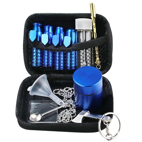 HEARSO Schnupf Set,Raucherzubehör Aufbewahrungsbox Metallbehälter Pfeife Leder Etui Gewürzmühle Sniffer Schnupftabak Tool Zum Rauchen Komplettes Praktisches Set Für Schnüffler von HEARSO