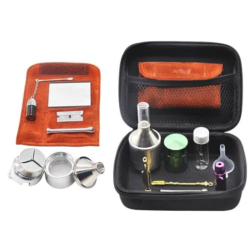 HEARSO Schnupftabak Set Mit Pfeife,GlasTabaklagertank Gewürzkräutermühle Metall Schnupftabak Nasensauger Tabakbeutel Medizinflasche Komplettes Und Tragbares Zubehör Für Schnupfer von HEARSO