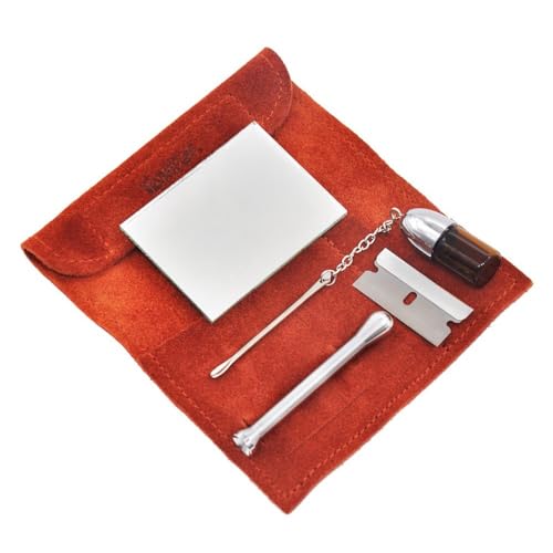 HEARSO Tabakzubehör-Set,Pulverspender Tabakbeutel Schnupf Schnupftabak Dosierer Schnüffelset Lederbeutel Löffel Flasche Schnupftopf Mini Wallet Wildleder Geschenk Tabakliebhaber von HEARSO
