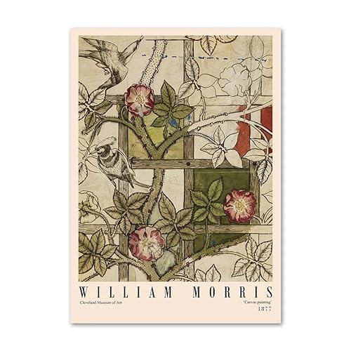 HEARSO William Morris Ausstellung Wandkunst Nordische Poster und Drucke Blatt Blume Leinwand Gemälde Vintage-Bilder für Wohnzimmer Dekor 50x70cmx1 Kein Rahmen von HEARSO
