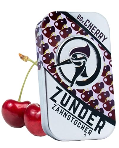 ZUNDER Zahnstocher | Zahnstocher mit Geschmack | 80 stück in Stylischer Dose | Perfekt geeignet zur Zahnreinigung, oder Abgewöhnen unliebsamer Angewohnheiten | Geschmacksintensiv (Kirsche) von HEART FOR CARDS