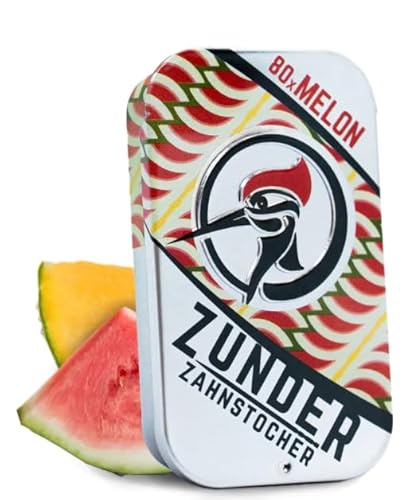 ZUNDER Zahnstocher | Zahnstocher mit Geschmack | 80 stück in Stylischer Dose | Perfekt geeignet zur Zahnreinigung, oder Abgewöhnen unliebsamer Angewohnheiten | Geschmacksintensiv (Melone) von HEART FOR CARDS