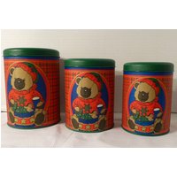 Vintage Kaufmanns Feiertage Blechdosen Teddybär-Motiv, 3Er-Set von HEARTFELTFAVORITES