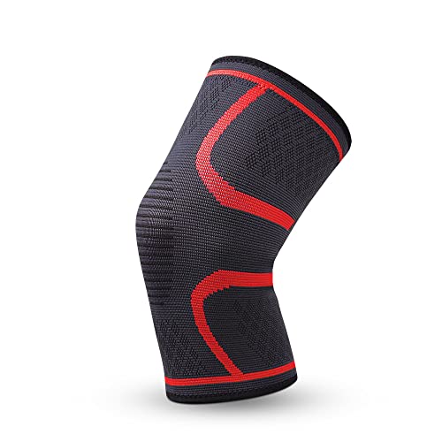 HEARTTOUCH 2er-Pack Kniekompressionsbandage Kniebandage Bandage Knie Atmungsaktiv Schwamm Rutschfest Knieschützer zum Laufen und Trainieren (Rot,L) von HEARTTOUCH