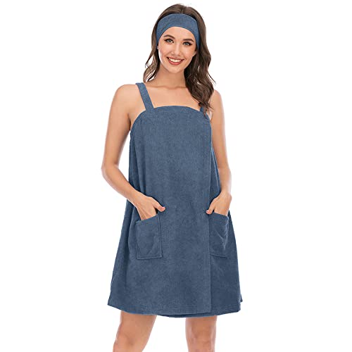 HEARTTOUCH Saunakilt Sauna Kilt Handtuch Damen Badetuch mit Tasche Saunasarong Saunatuch Baumwolle Mikrofaser Sarong Kilt Bademantel (Blau-Grau,M) von HEARTTOUCH