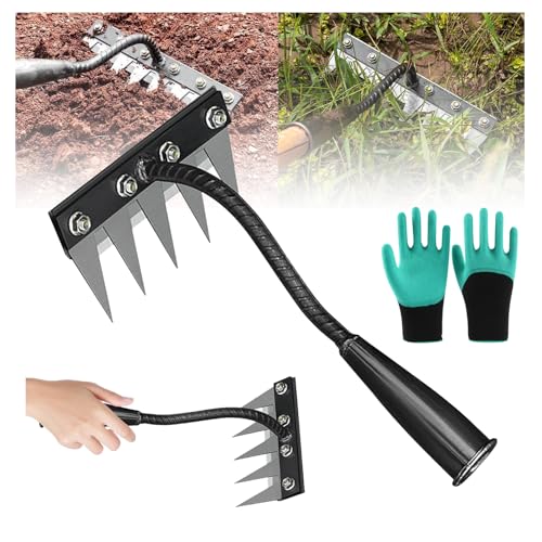 Garden Harke, Rechen Garten Unkrauthacke,Iron Rake 2.0, 5/6/7/8 Zähne Unkrautrechen aus Karbonstahl, Unkraut Entferner Gerät, Gartengeräte, Multifunktional Gartenwerkzeug (5 Teeth) von HEATPOWEOK