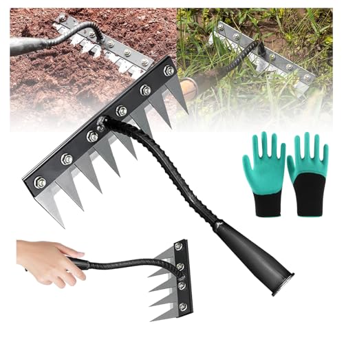 Garden Harke, Rechen Garten Unkrauthacke,Iron Rake 2.0, 5/6/7/8 Zähne Unkrautrechen aus Karbonstahl, Unkraut Entferner Gerät, Gartengeräte, Multifunktional Gartenwerkzeug (8 Teeth) von HEATPOWEOK