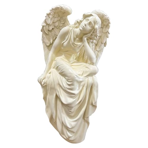 HEATPOWEOK Engel Gartenstatue aus Harz - 50 cm große Outdoor-Figur (2,4 kg) | Wetterfeste & frostsichere Gartendeko für Terrasse, Balkon oder Teich | Handgefertigte Deko-Statue (beige) von HEATPOWEOK