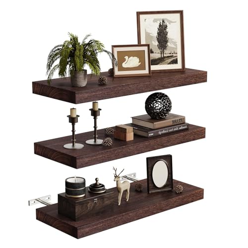 HEATPOWEOK Wandregal Holz Regal Wand, Bilderleiste 3er Set Schweberegal Regale für Wände 40cm, Wandregal Küche Wandboard Wall Shelf für Schlafzimmer Wohnzimmer Badezimmer (3PCS,braun) von HEATPOWEOK