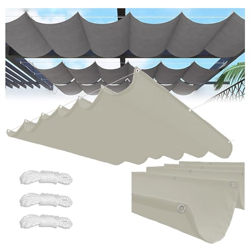 Sonnensegel Einziehbares,Verstellbar Sonnensegel Welle Aufrollbar Segeltuch Markise Wasserdicht Sonnenschutz UV-Schutz,Retractable Wave Sun Shade Sail, für Terrasse/Pergola (Beige,2x8m(BxL)) von HEATPOWEOK