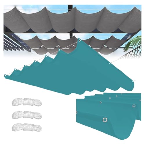 Sonnensegel Einziehbares,Verstellbar Sonnensegel Welle Aufrollbar Segeltuch Markise Wasserdicht Sonnenschutz UV-Schutz,Retractable Wave Sun Shade Sail, für Terrasse/Pergola (Blau,1.5x12m(BxL)) von HEATPOWEOK