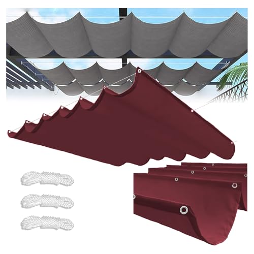Sonnensegel Einziehbares,Verstellbar Sonnensegel Welle Aufrollbar Segeltuch Markise Wasserdicht Sonnenschutz UV-Schutz,Retractable Wave Sun Shade Sail, für Terrasse/Pergola (Dunkelrot,1x2m(BxL)) von HEATPOWEOK