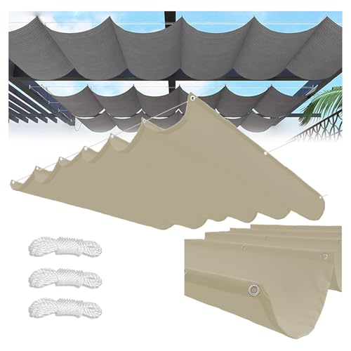 Sonnensegel Einziehbares,Verstellbar Sonnensegel Welle Aufrollbar Segeltuch Markise Wasserdicht Sonnenschutz UV-Schutz,Retractable Wave Sun Shade Sail, für Terrasse/Pergola (Khaki,2.5x7m(BxL)) von HEATPOWEOK