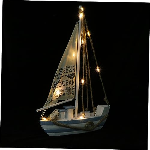 HEATSHAKING 1 Stück LED Segelboot Dekoration mit LED Beleuchtung Mediterranes Segelboot Modell für Wohnräume Schlafzimmer und Schiffsmodell aus Holz ohne Batterie von HEATSHAKING
