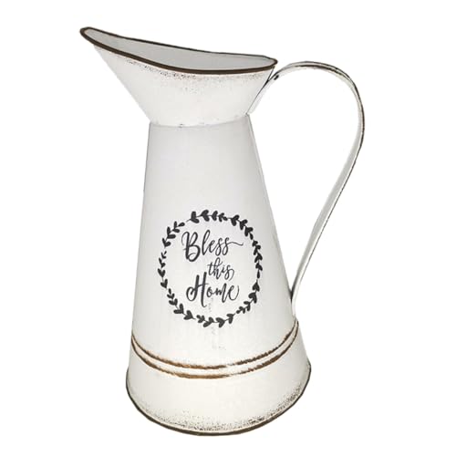 HEATSHAKING Rustikale Vintage Blumen Vase Landhausstil Blumentopf Weiß Dekoration für Wohnzimmer Küche und Garten als und Landhausdekoration von HEATSHAKING