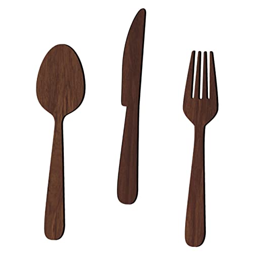 HEATSHAKING Rustikales Holz Küchenutensilien Wanddekor mit Holzlöffel Gabel Messer Schild Spruch Natürliche Holzqualität Langlebig Wohnliche Dekoration für Küche und Eingangsbereich von HEATSHAKING