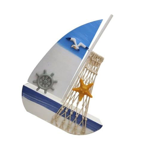 HEATSHAKING Segelboot Dekoration aus Holz Mediterranes Segelboot Modell für Zuhause Steuerruder mit Netzmuster für Wohnzimmer Schlafzimmer und Strandpartys von HEATSHAKING