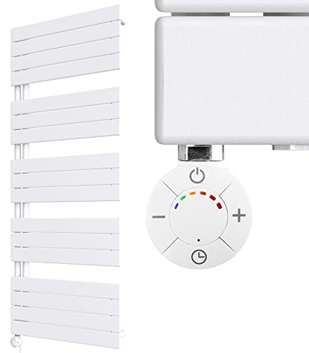 HEATSUPPLY® Design Handtuchheizkörper elektrisch weiß 1.510 x 600mm - Paneel Badheizkörper elektrisch mit Thermostat inkl. 900 Watt Heizstab No. 2 mit Timer von HEATSUPPLY