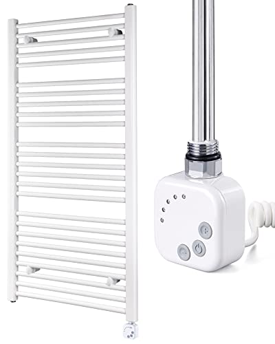 HEATSUPPLY® Handtuchheizkörper elektrisch weiß 1142 x 600mm - Badheizkörper elektrisch mit Thermostat inkl. 600 Watt Heizstab No. 4 mit Timer von HEATSUPPLY