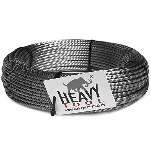 HEAVYTOOL Drahtseil Edelstahl 2mm 7x19 weich/flexibel (5m als Bund) V4A AISI 316 BL: 2,270 kN Edelstahlseil Stahlseil Stahldrahtseil Drahtkabel Kabelseil Stahlkabel von HEAVYTOOL