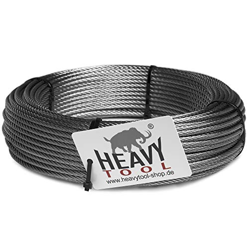 HEAVYTOOL Drahtseil Edelstahl 4mm 7x7 mittelweich (50m als Bund) V4A AISI 316 Bruchlast (BL): 9,030 kN Edelstahlseil Stahlseil Stahldrahtseil Drahtkabel Kabelseil Stahlkabel von HEAVYTOOL