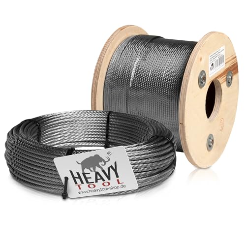 HEAVYTOOL Drahtseil Edelstahl 8mm 7x7 mittelweich (500m auf Rolle) V4A AISI 316 BL: 3670kg Edelstahlseil Stahlseil Stahldrahtseil Drahtkabel Kabelseil Stahlkabel von HEAVYTOOL