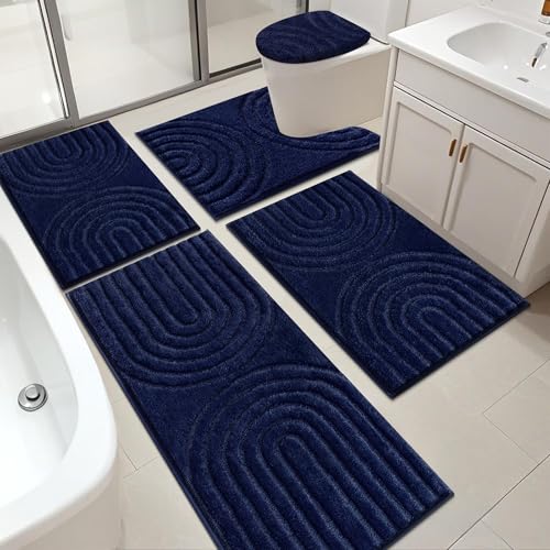 HEBE Badezimmerteppich-Set, 5-teilig, Plüsch, saugfähig, Badematten für Badezimmer, rutschfest, maschinenwaschbar, Badematten-Set mit WC-Abdeckung, Badläufer und U-förmigem Kontur-WC-Teppich von HEBE RUGS