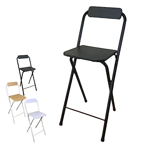 Barhocker Klappbarer, 60 cm Sitzhöhe, moderner Faltbarer Küchenstuhl, hoher Hocker mit Rückenlehne und Fußstütze, 120 kg Tragkraft (Color : Black, Size : 24in/60cm) von HEBEHOME