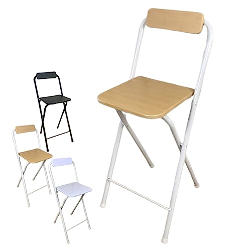 Barhocker Klappbarer, 60 cm Sitzhöhe, moderner Faltbarer Küchenstuhl, hoher Hocker mit Rückenlehne und Fußstütze, 120 kg Tragkraft (Color : Wood Color, Size : 24in/60cm) von HEBEHOME
