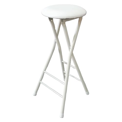 Runder gepolsterter Faltbarer hoher Stuhl für Küche, Outdoor, Camping, Faltbarer Barhocker ohne Rückenlehne, tragbarer zusammenklappbarer Hocker für Erwachsene (Color : White, Size : 80cm/31.5in) von HEBEHOME