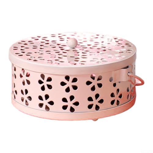 1 x Eisen-Räuchergefäß, Gnat-Spulenhalter, tragbarer Räucherstäbchenhalter für den Heimgebrauch, einfach zu verstauender Griff, 13,5 x 5 cm Größe (Rosa) von HEBEOT