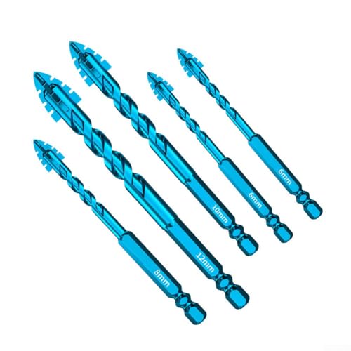 5 x Hartmetallbohrer für Wand, Glas, Holz, Metall, Fliesen, Größen 6 mm, 6 mm, 8 mm, 10 mm, 12 mm, entwickelt für Verschleißfestigkeit und Feuchtigkeitsanpassungsfähigkeit von HEBEOT