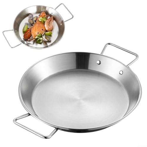 Edelstahl-Topf mit flachem Boden und Doppelgriffen für Paella, Suppen und verschiedene Kochmethoden (32 cm) von HEBEOT