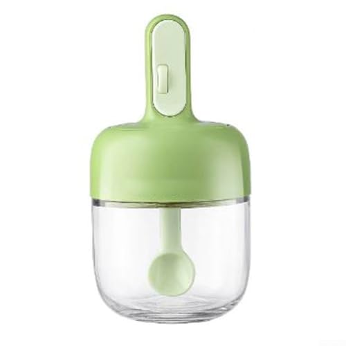 Elegantes Gewürzglas aus Glas mit Löffel für Gewürze, feuchtigkeitsbeständiges Design für frische Kräuter und kleine Snacks, leicht zu reinigen (grün) von HEBEOT