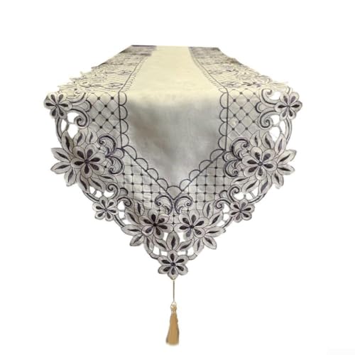 Exquisite ovale Spitzen-Tischdecke für Raffinesse in jedem Raum oder Veranstaltung (blau 40 x 150) von HEBEOT