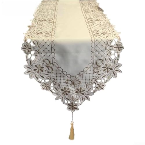 Exquisite ovale Spitzen-Tischdecke für Raffinesse in jedem Raum oder Veranstaltung (weiß 40 x 150) von HEBEOT