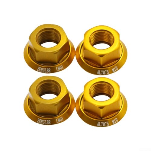 Fahrrad-Rad-Installation leicht gemacht mit 4 Stück M10 P1 0 Aluminiumlegierung Nabenflansch-Achsmuttern (Gold) von HEBEOT