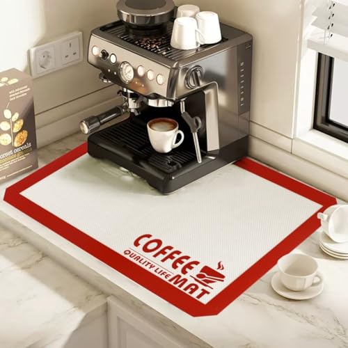 Faltbare und wasserabsorbierende Silikon-Abtropfmatte für Kaffeemaschine (rot, 42 x 29,5 cm) von HEBEOT