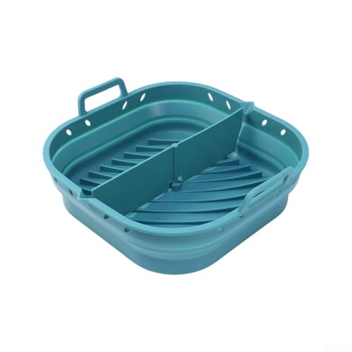 Faltbares Silikon-Backblech für Heißluftfritteuse mit Ölausguss, für bequemes Kochen und einfache Lagerung (faltbares Quadrat blau) von HEBEOT