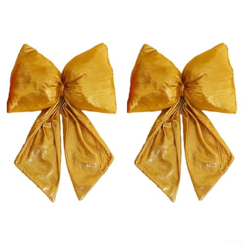 HEBEOT 2 Stück glänzende Seiden-Weihnachtsschleifen Ornamente gelbe Weihnachtsschleifen für Girlanden Dekorationen zum Aufhängen an Baum und Kranz, 42 x 25 cm, Heimdekor-Zubehör HEBEOT 2 Stück glänzende Seiden-Weihnachtsschleifen Ornamente gelbe Weihnachtsschleifen für Girlanden Dekorationen zum Aufhängen an Baum und Kranz, 42 x 25 cm, Heimdekor-Zubehör von HEBEOT