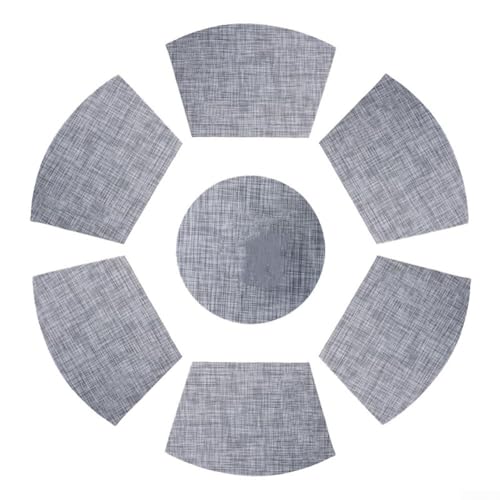 HEBEOT 7-teiliges Platzset und Tischsets, 1 rundes Tischset, 6 keilförmige Platzsets, Keil-Tischsets für runden Tisch (grau) von HEBEOT