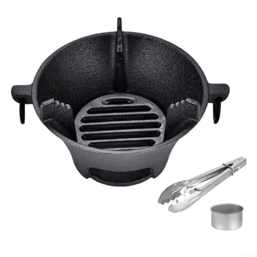 HEBEOT Kohleofen, Gusseisen-Holzkohleofen mit dickem Boden der Pfanne für koreanisches und japanisches Kochen, 25,5 x 25,5 x 11,5 cm (16 cm) von HEBEOT