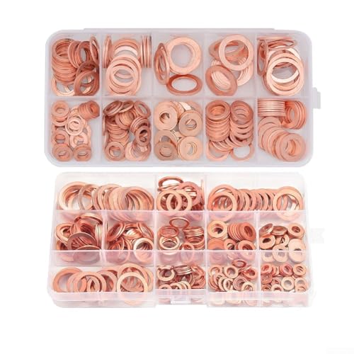 HEBEOT Kupfer Unterlegscheiben Flach Auto Dichtung Dichtungsring Kupfer Dichtung Dichtungsring Sortiment Kit mit Aufbewahrungsbox M5-M20 für Ventile und Marine Anwendungen HEBEOT Kupfer Unterlegscheiben Flach Auto Dichtung Dichtungsring Kupfer Dichtung Dichtungsring Sortiment Kit mit Aufbewahrungsbox M5-M20 für Ventile und Marine Anwendungen von HEBEOT