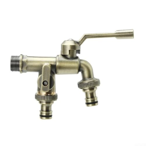 HEBEOT Outdoor-Wasserhahn, Messing-Gartenschlauch-Verteiler mit zwei Ausgängen mit Steuerungen für die Verwendung mit Splittern und Tropfbewässerungsschläuchen, 155 x 114 mm (grüne Bronze) von HEBEOT