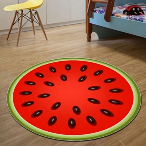 HEBEOT Teppich, rund, 80 cm, Obstteppich, rutschfeste Matte für Küche, Wohnzimmer, Schlafzimmer, Dekoration (Wassermelone) von HEBEOT