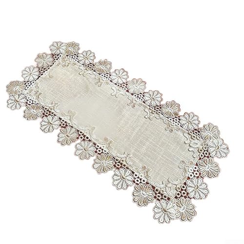 HEBEOT Tischläufer aus Leinen im europäischen Stil mit zarten Spitzenkanten, rechteckige Tischdecke, Polyester-Baumwoll-Spitzentischdecke für Esszimmer-Dekoration (40 x 270 cm) von HEBEOT