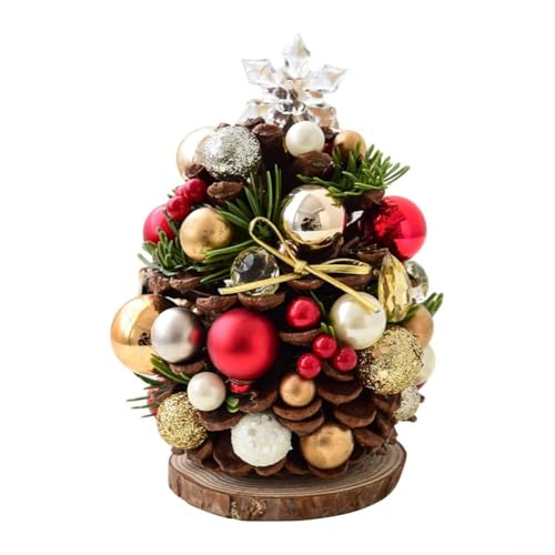 HEBEOT Weihnachtsbaum-Schreibtisch-Ornament, Tisch-Weihnachtsbaum mit eleganten Schleifen und Perlen für den Tisch, 12–16 cm (A) von HEBEOT