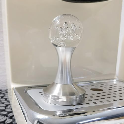 HEBEOT für Crystal Coffee Tamper, 58 mm Edelstahl Espresso Tamper Espresso Kaffeebohnen Pulver Hammer für Kaffeemaschine (C Silber) von HEBEOT